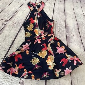Formal floral dress with sexy open front & back size S